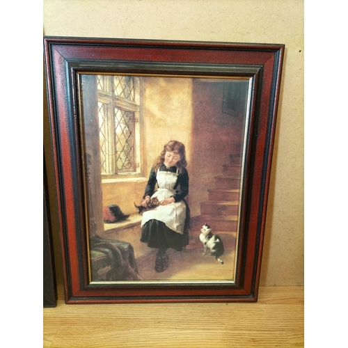 274 - Framed George Moorland 'The Village Pub' Print c1830 plus a Robert Collinson Girl with Kittens Print... 