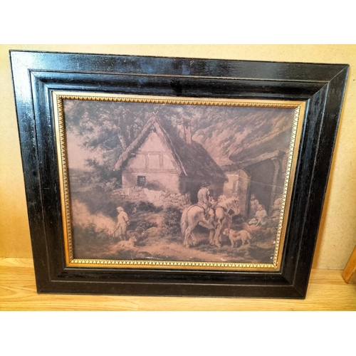 274 - Framed George Moorland 'The Village Pub' Print c1830 plus a Robert Collinson Girl with Kittens Print... 