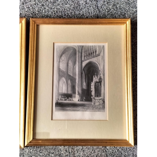 275 - Framed and Mounted Engravings (3) to include 'Staircase at Rath House' and 'Cathedral Interior' 33cm... 