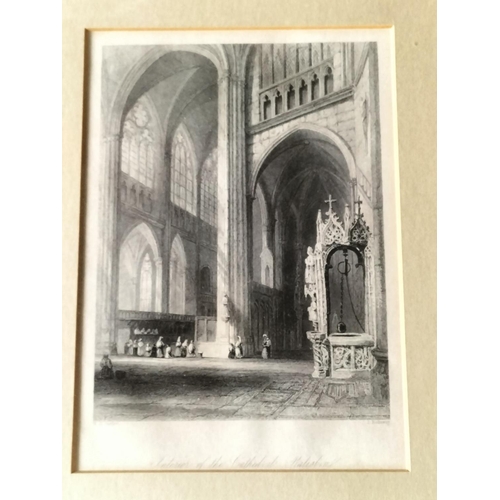 275 - Framed and Mounted Engravings (3) to include 'Staircase at Rath House' and 'Cathedral Interior' 33cm... 