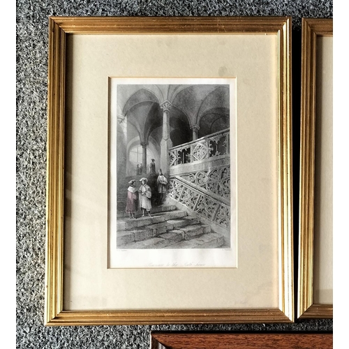 275 - Framed and Mounted Engravings (3) to include 'Staircase at Rath House' and 'Cathedral Interior' 33cm... 