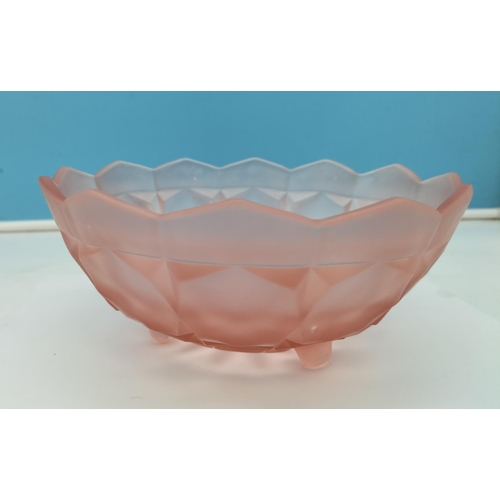 293 - Pink Frosted Glass Footed Fruit Bowl and 6 Small Fruit Dishes. Largest Bowl 9cm High, 21.5cm Diamete... 