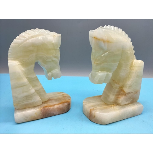 299 - Pair of Alabaster Horsehead Bookends 13cm (h)