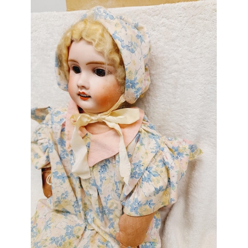 308 - 1920's Jules Verlingue Bisque Head Doll with Straw Body. 70cm Long.