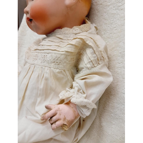 309 - Armand Marseille Bisque Head Doll  No 351/8k. 45cm Long. Missing a Finger.