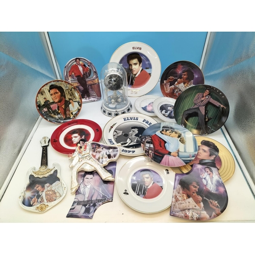 32 - Box Of Mixed Elvis memorabilia to include Royal Doulton Plates, Plaques, Clocks, etc.