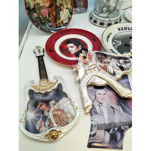 32 - Box Of Mixed Elvis memorabilia to include Royal Doulton Plates, Plaques, Clocks, etc.