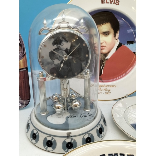 32 - Box Of Mixed Elvis memorabilia to include Royal Doulton Plates, Plaques, Clocks, etc.