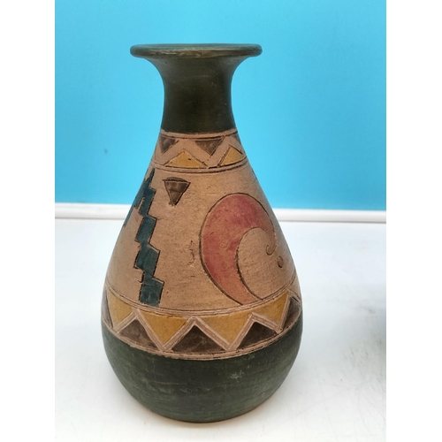 347 - Aztec Design Pottery Pieces (4). Tallest 20cm.