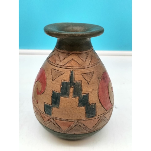 347 - Aztec Design Pottery Pieces (4). Tallest 20cm.