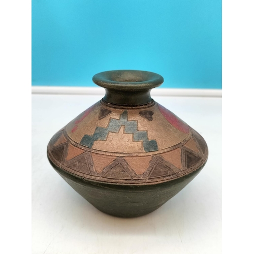 347 - Aztec Design Pottery Pieces (4). Tallest 20cm.