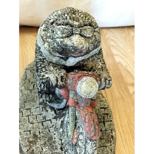 35 - Concrete Garden Hedgehog on Motorcycle Statue. 30cm High, 43cm x 16cm. Collection Only.