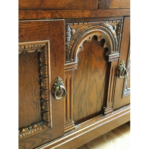 350 - Wooden Leaded Glass Two Door Book Shelf with Under Cupboard. 103cm High, 84cm x 26cm. Collection Onl... 