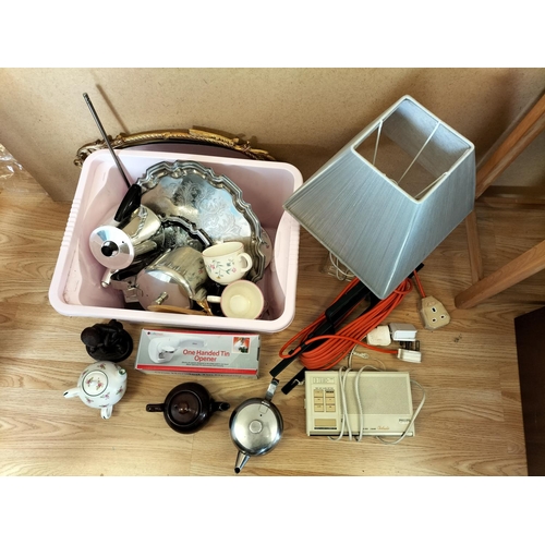 359 - Box of Assorted Metal Ware, Oval Mirror, Table Lamp, Ceramics, etc. Collection Only. Sold in Aid of ... 