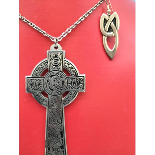 373 - White Metal Celtic Cross and Earrings.