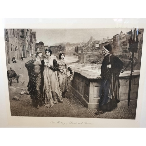 405 - Large Framed Henry Holliday Engraving/Print 'The Meeting of Dante and Beatrice'.82cm x 56cm. Collect... 