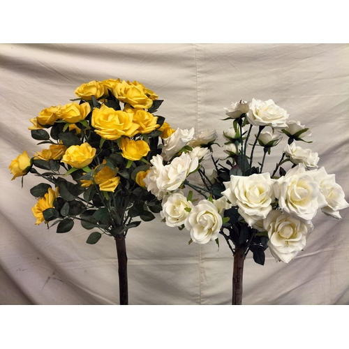 420 - Artificial Rose Trees in Plant Pots, Garden Ornament, Vase, etc. Collection Only.