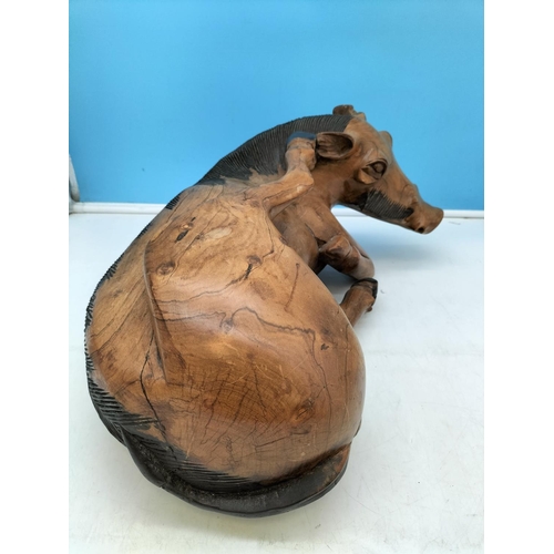 43 - Large Carved Hardwood Warthog Sculpture. Approx 21cm High, 53cm x 18cm.