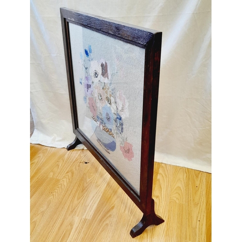 433 - Vintage Wood Framed Fire Screen with Needlework. 65cm x 60cm. Collection Only.