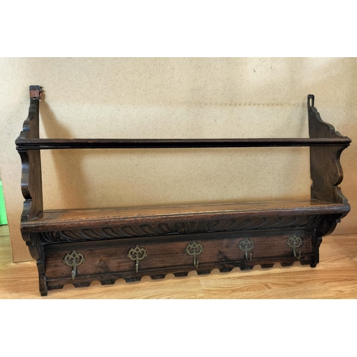 44 - 19th Century Carved Oak Kitchen/Hallway Coat and Hat Rack. 86cm Long, 57cm High, 16cm Deep. Collecti... 