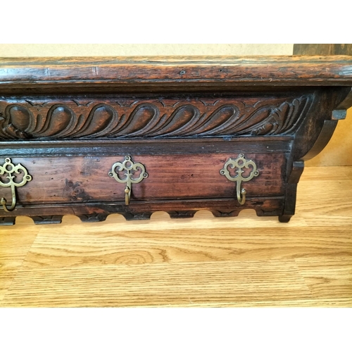 44 - 19th Century Carved Oak Kitchen/Hallway Coat and Hat Rack. 86cm Long, 57cm High, 16cm Deep. Collecti... 