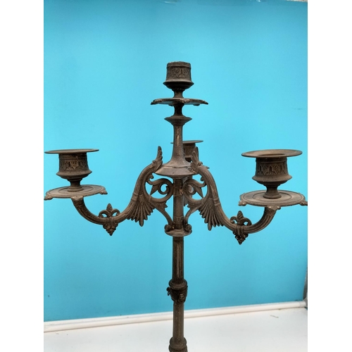 442 - 19th Century French Regency Wrought Iron Gothic Candelabra. 54cm Tall. One Arm Repaired.