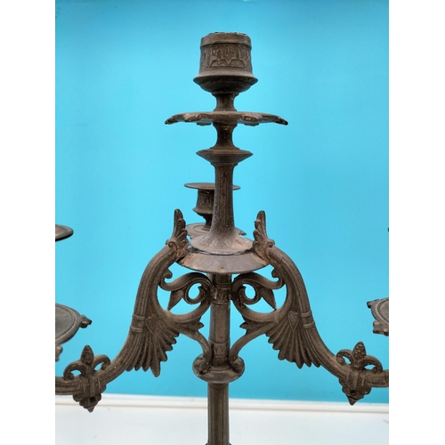 442 - 19th Century French Regency Wrought Iron Gothic Candelabra. 54cm Tall. One Arm Repaired.