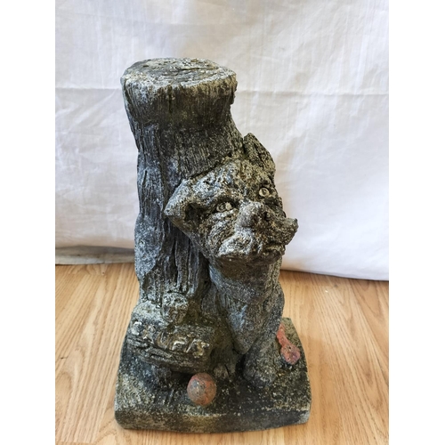 45 - Concrete Garden Statue of a Dog and Tree Stump. 35cm Tall. Collection Only.