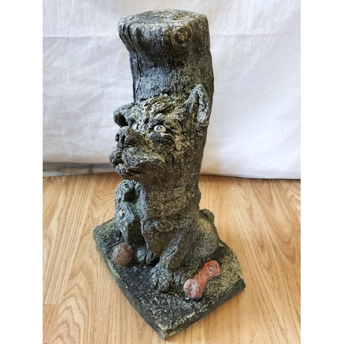 45 - Concrete Garden Statue of a Dog and Tree Stump. 35cm Tall. Collection Only.