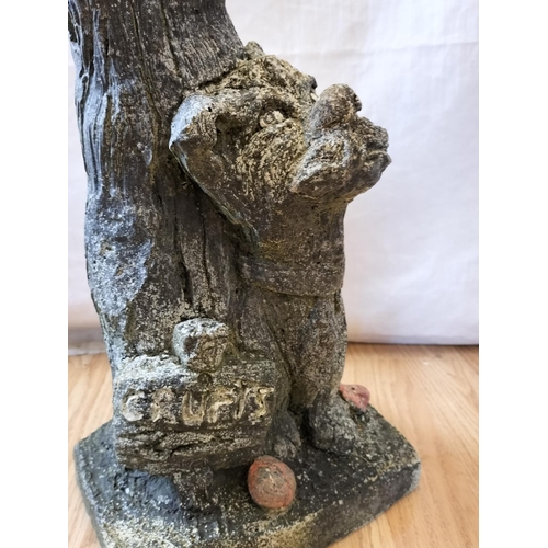 45 - Concrete Garden Statue of a Dog and Tree Stump. 35cm Tall. Collection Only.