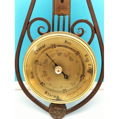 469 - Arts and Crafts Style British Cast Iron Wall Barometer with Lion Motif. 41cm Tall.