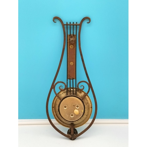 469 - Arts and Crafts Style British Cast Iron Wall Barometer with Lion Motif. 41cm Tall.