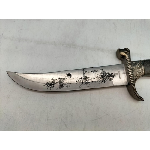 470 - Chinese Steel Blade Dagger in the Qing Dynasty Style with Elephant Designs Throughout. 37cm Long.