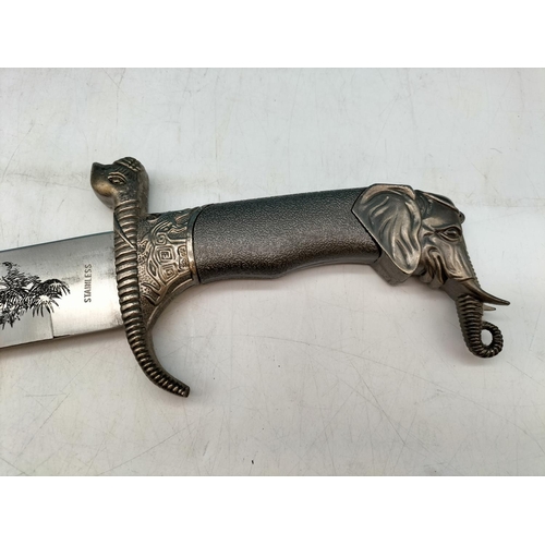 470 - Chinese Steel Blade Dagger in the Qing Dynasty Style with Elephant Designs Throughout. 37cm Long.