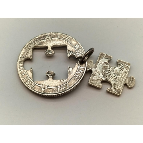 497 - Unusual 1911 One Shilling Coin Jigsaw Love/Friendship Pendant.