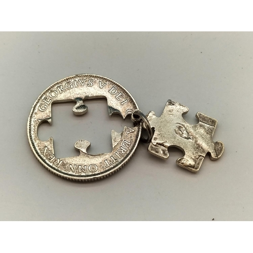 497 - Unusual 1911 One Shilling Coin Jigsaw Love/Friendship Pendant.