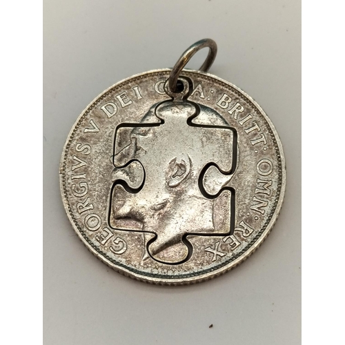 497 - Unusual 1911 One Shilling Coin Jigsaw Love/Friendship Pendant.