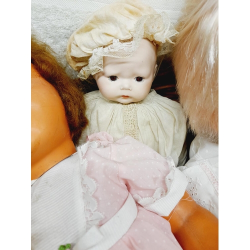 499 - Basket of Vintage Dolls, Some Bisque. Various Dates 1960's - 1990's. Some for Restoration.