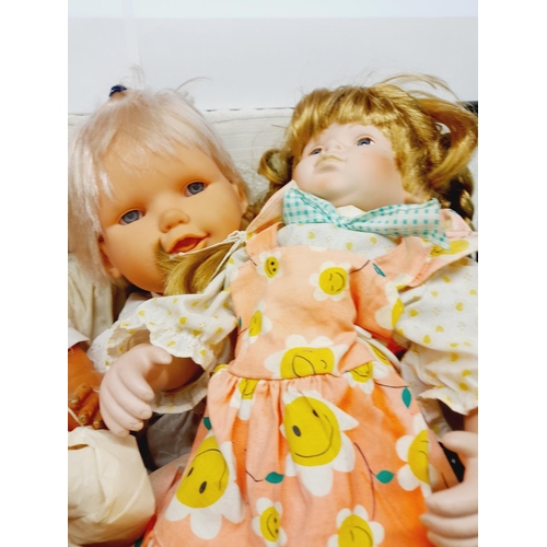 499 - Basket of Vintage Dolls, Some Bisque. Various Dates 1960's - 1990's. Some for Restoration.