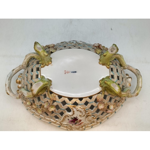 5 - 19th Century KPM Berlin (Konigliche Porcelain Manufaktur) Porcelain Basket c 1880's. 15cm High, 38cm... 