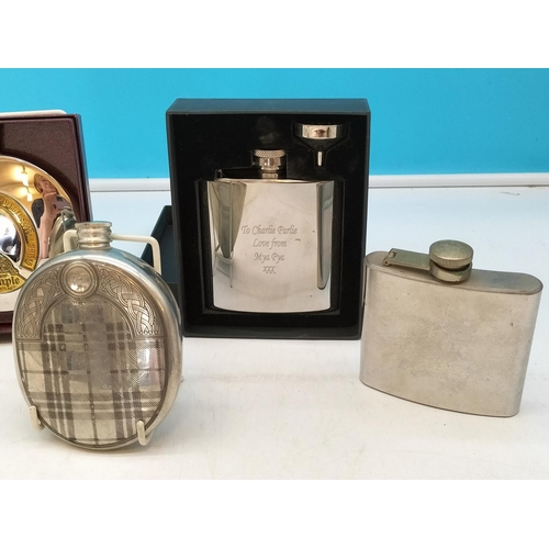 507 - Hip Flasks (4) to include Dimple Fine Old Original Scotch Whisky Example.