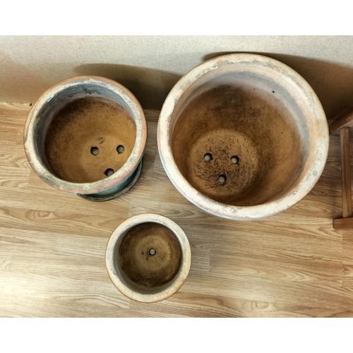 534 - Set of 3 Graduated Ceramic Planters and Under Trays. Largest 31cm High, 38cm Diameter. Collection On... 