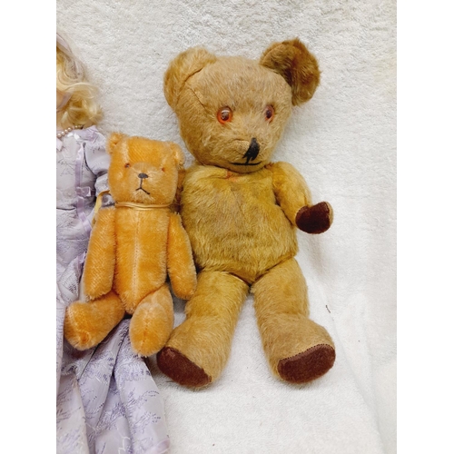 540 - Collection of Vintage Teddy Bears and Dolls to include a Mohair Teddy and a 1920's Bisque Doll.