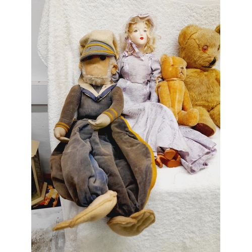 540 - Collection of Vintage Teddy Bears and Dolls to include a Mohair Teddy and a 1920's Bisque Doll.