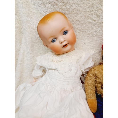 543 - Vintage Dolls (3) to include Small Victorian Bisque Head and Body Doll, 1920's Bisque Head Fabric Bo... 