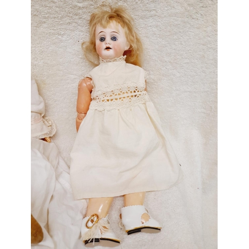 543 - Vintage Dolls (3) to include Small Victorian Bisque Head and Body Doll, 1920's Bisque Head Fabric Bo... 