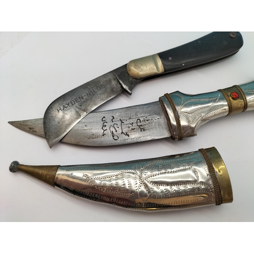 544 - Vintage Arabic White Metal Handled Ceremonial Dagger, 1960's Sheffield Steel Haydon Nilos Penknife p... 