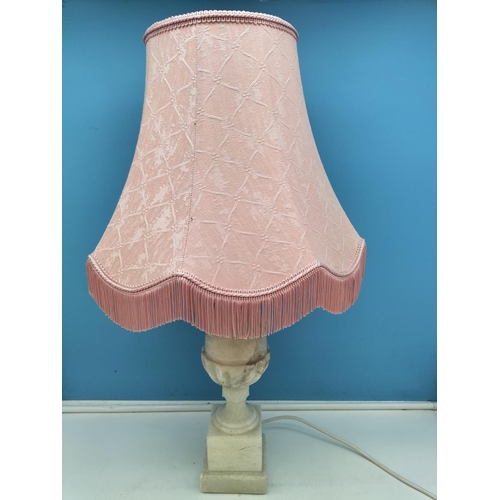 547 - Onyx Based Lamp with Pink Shade. 64cm Tall W/O.