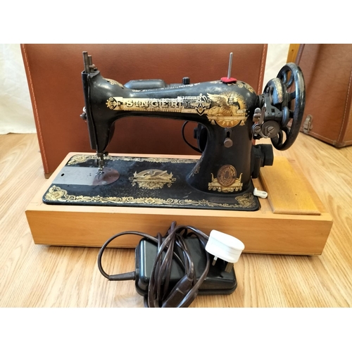 556 - Singer Sewing Machine with Egyptian Design. With Case. Collection Only.