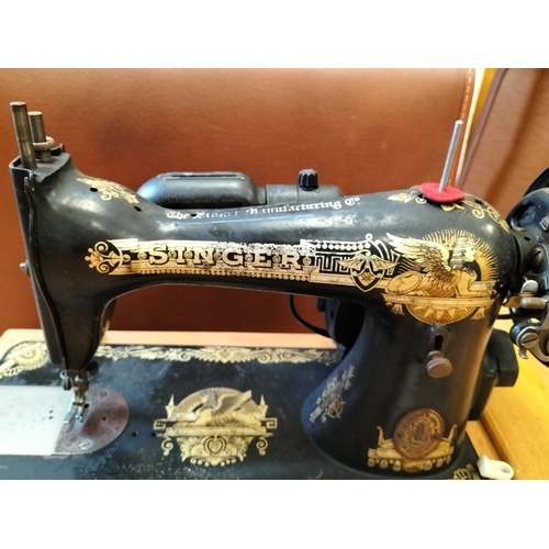 556 - Singer Sewing Machine with Egyptian Design. With Case. Collection Only.